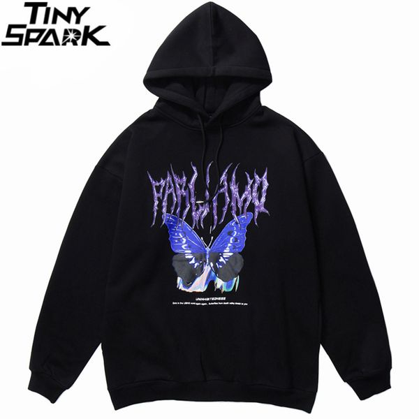 

men's hip hop hoodie, butterfly street clothing, harajuku, large, cotton, loose, 2021, Black