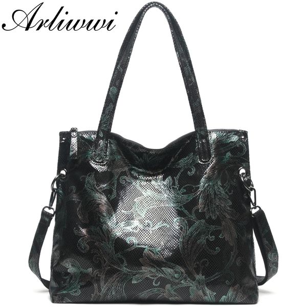 

arliwwi designer female genuine leather floral large capacity bags flower embossed shiny women's handbags real leather gy17-1 c0121