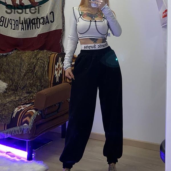 

retro joggers wide leg sweatpants women trousers high waist pants streetwear korean casual pant femme fall mujer2020, Black;white