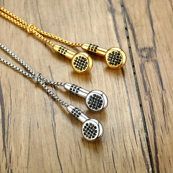 

pendant necklaces zorcvens unique mens headset gold and silver color tone stainless steel love music gifts