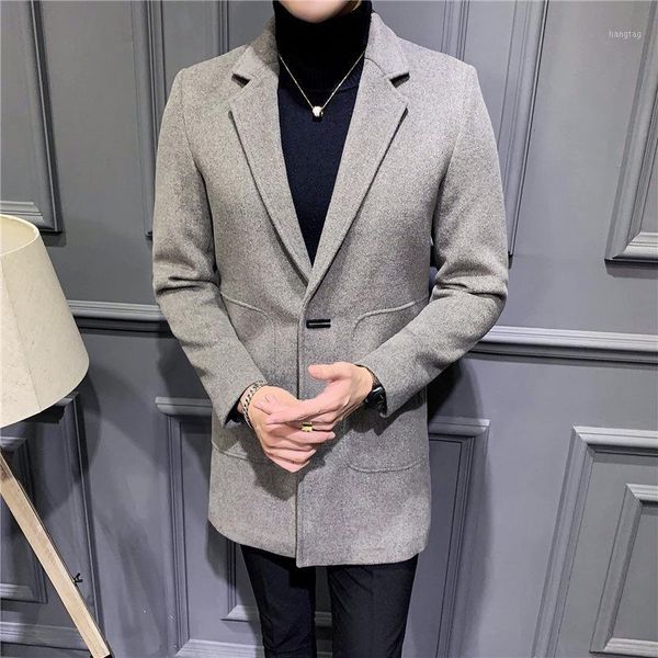 

fall / winter 2020 new men's woollen coat korean version slim medium length casual windbreaker men's coat for men1, Tan;black