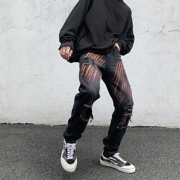 

2021 new men's harem pants man straight autumn new casual mans collage hip hop korean streetwear jeans whik, Blue