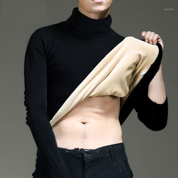 

2020 winter super warm sweater men's turtleneck slim soft fleece pullover solid knitted plus gold velvet thickening sweater men1, White;black