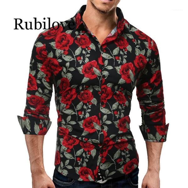 

men's long sleeve casual shirt fashion rose flower 3d print floral shirt turn-down collar slim fit mens clothing1, White;black