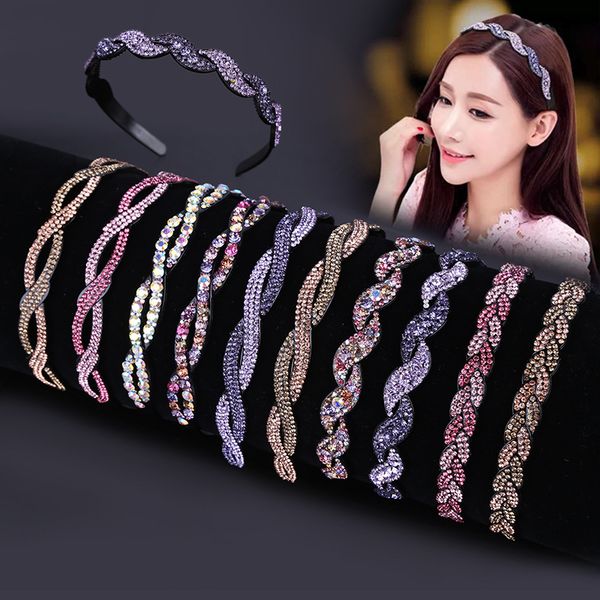 

european and usa selling headbands for women girls twist shining crystal hair bands face washing hair clasp, Black;brown