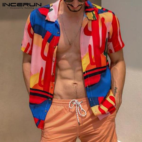 

hawaiian beach floral blouse man loose button shirts incerun 2021 summer printed shirts mens short sleeve lapel neck camisa 3xl, White;black