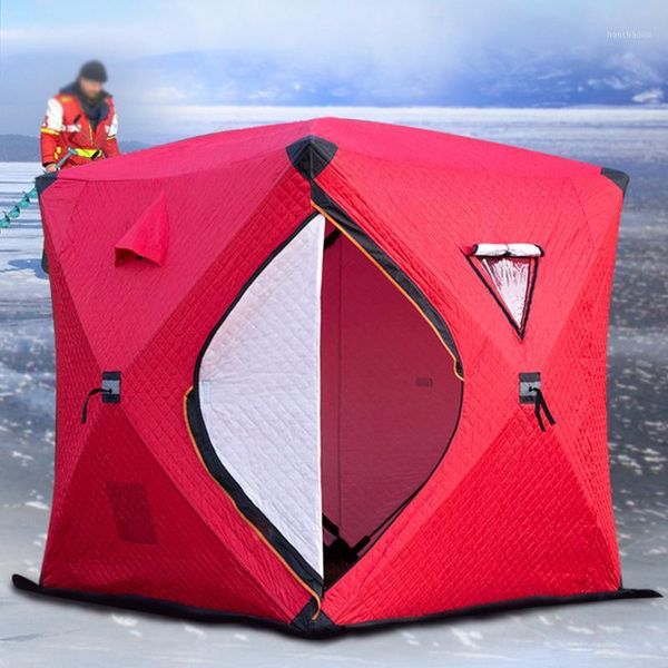

tents and shelters portable winter ice fishing shelter 3-4 people up tent waterproof windproof warmth double door camping 1