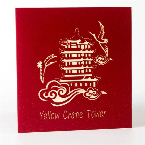 

3d лазерная вырезать ручной работы китайский желтый кран башня башня бумаги пригласительные открытки открытки деловые дети дети подарок колл