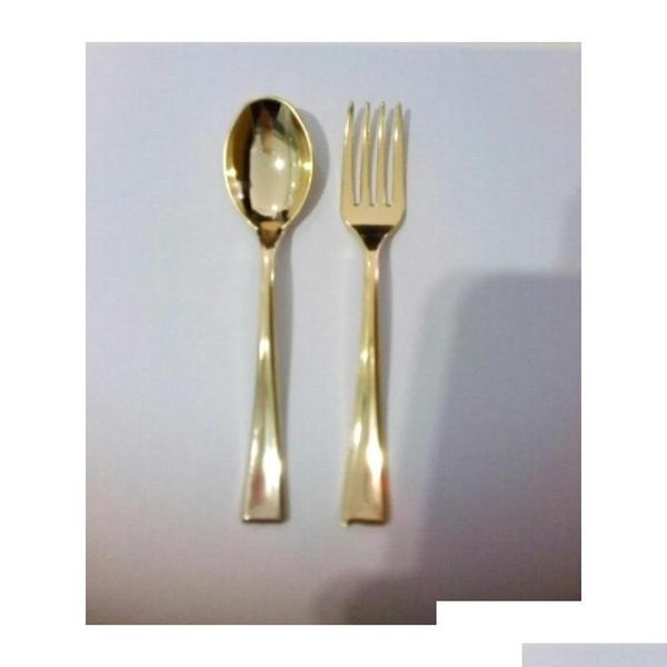 

72pcs plastic disposable gold spoons and 72pcs mini gold forks fit for party dessert sqcwjw ppshop01