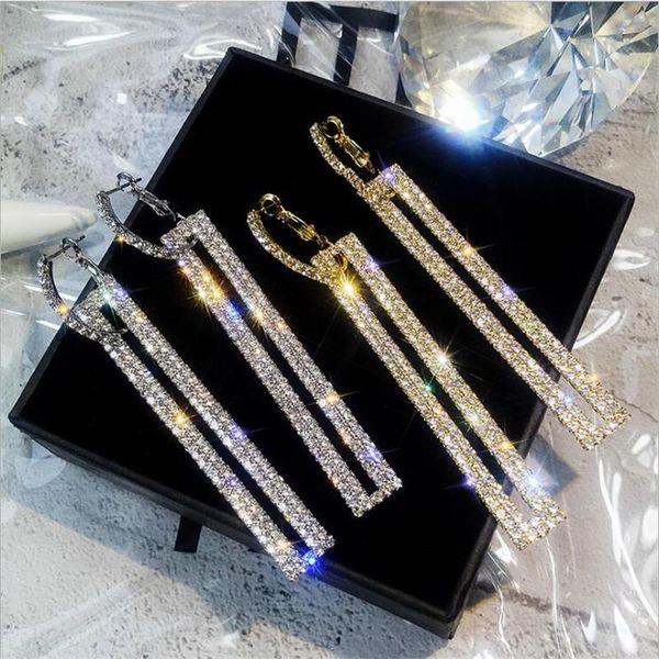

luxury rhinestone long rectangle drop earrings retro new geometric earring for women party fashion jewelry pendientes, Silver