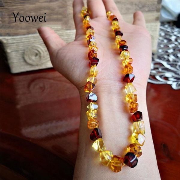 

chains yoowei 48cm natural amber necklace for women baltic multi boutique original faceted beaded jewelry factory wholesale, Silver