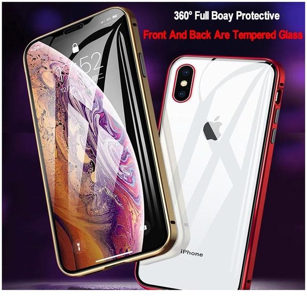 

metal magnetic adsorption case for iphone 12 11 pro max se 2 double sided tempered glass magnet for iphone x bbyctr