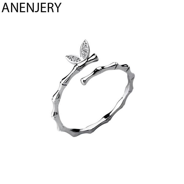 

wedding rings anenjery cute simple butterfly zircon bamboo slub finger ring silver color adjustable for women jewelry s-r525, Slivery;golden