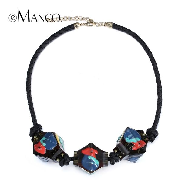 

emanco resin geometric choker necklace handmade painted beaded necklaces for women colorful enamel art rope short necklace y200323, Silver