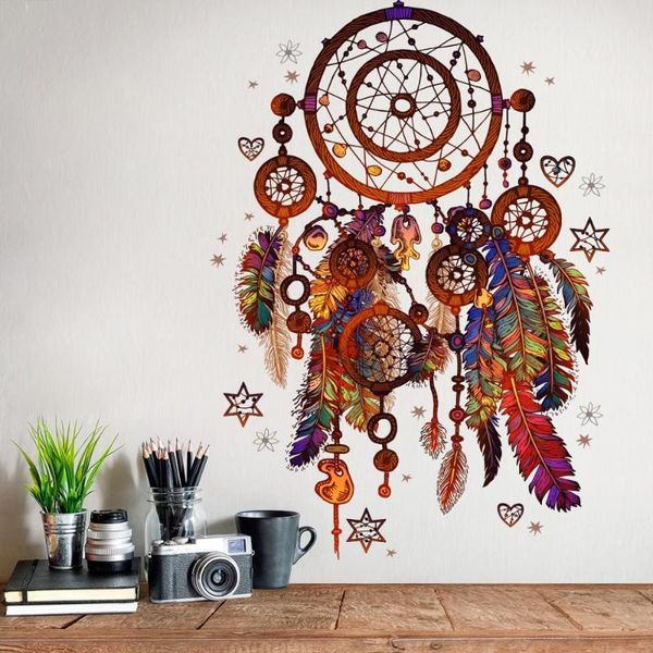 

wall stickers 1pc colorful dream feather catcher sticker for girls' room bedroom door glass decoration murals art home decor 45*60cm
