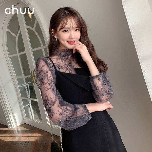 

chuu high collar lace bottomed shirt for women's autumn and winter 2020, White