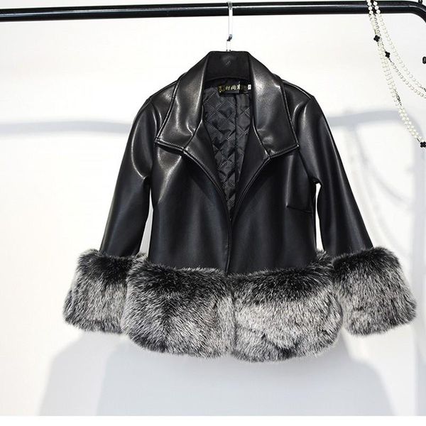 

new leather jacket women thickness fur sleeve ladies coat autumn and winter 9wt020, Black