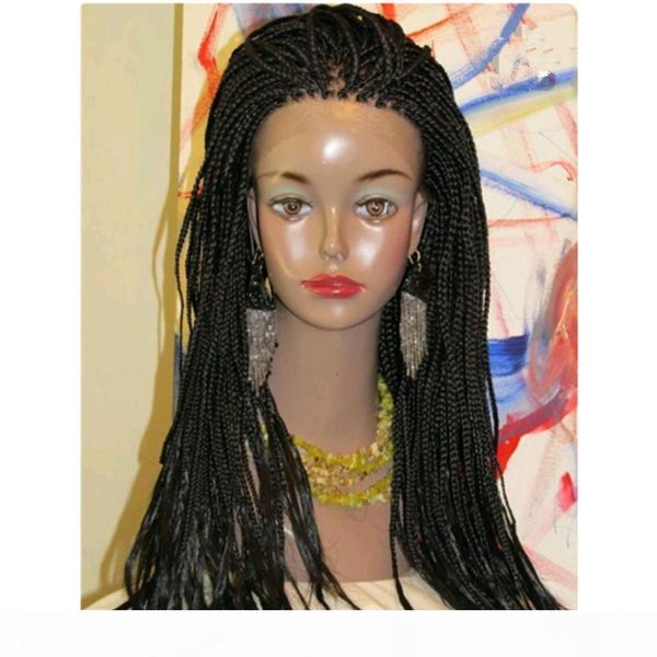 

180density full heat resistant fiber black wig synthetic braids box braids wig lace front wigs for black women