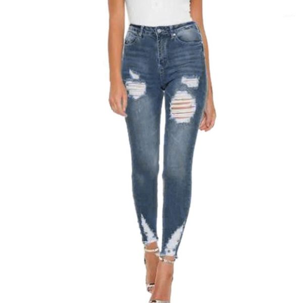 

new blue jeans pancil pants women high waist slim hole ripped denim jeans casual stretch skinny trousers 12.41