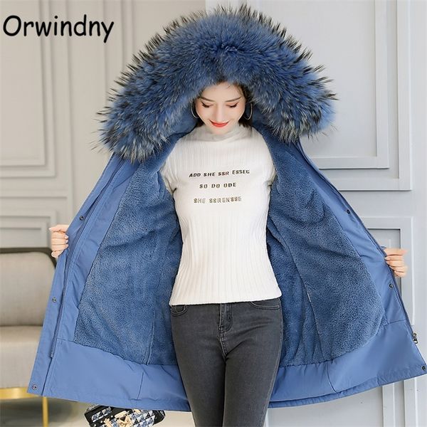 

orwindny winter coat women plus size 5xl 6xl warm wool liner jackets ladies large fur collar padded clothing snow wear coats 201217, Black