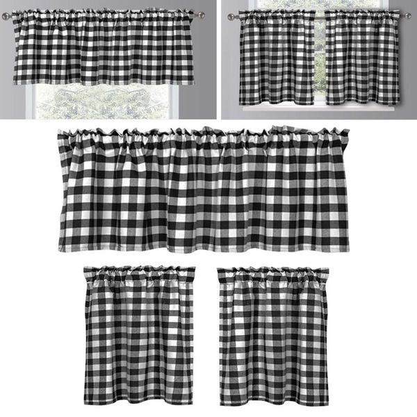 

curtain & drapes kitchen half window tulle black white grid curtains for living room decor
