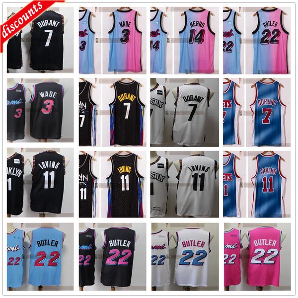 

20 21 new city basketball 22 jimmy 14 tyler butler herro jerseys stitched 7 kevin 11 kyrie durant irving white black city jerseys, Black;red