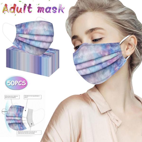 

50pc unisexo быстрая доставка mscara оголовье моды для взрослых tie-краситель печати одноразовая защита три слоя маска для лица jllipv jhhom