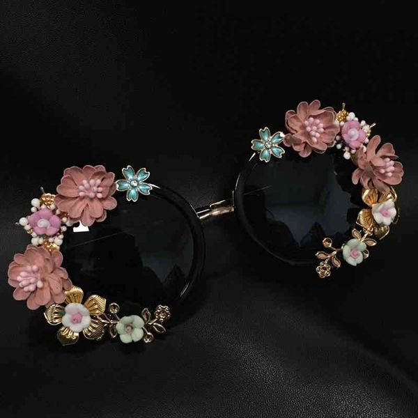 

fashion baroque women girls metal flower sunglasses retro gems sunglasses summer beach glasses, White;black