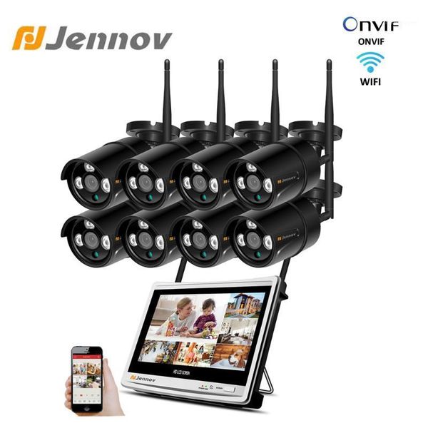 

systems jennov 8ch 1080p camera surveillance wireless system 12" lcd screen nvr 3tb wifi 2mp cctv video weatherproof outdoor set1