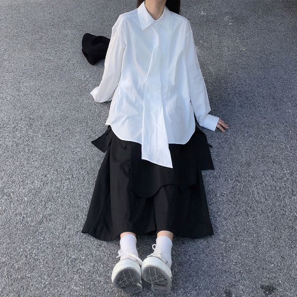

2021 New Femme womens tops Korean autumn chic irregular soild style loose long sleeve white shirts (x1127) 6FH0