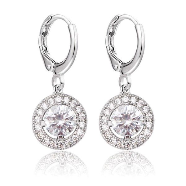 

mxgxfam round zircon charms drop earrings for women jewelry white gold color + cz, Silver