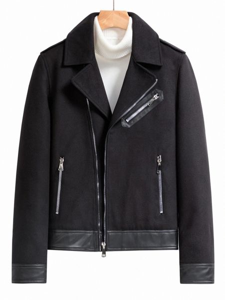 

men zipper wool-mix moto jacket without sweater 06n0#, Black;brown