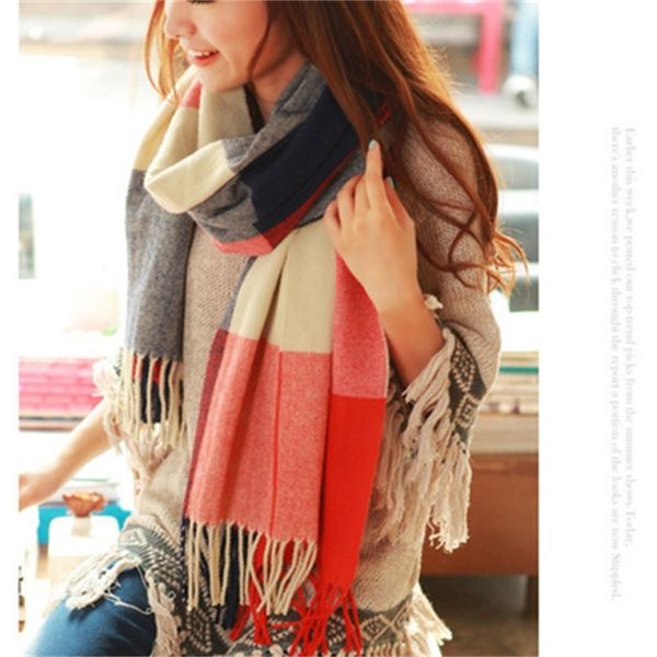 

winter cashmere plaid scarf men's and women's warm tassel shawl, Blue;gray