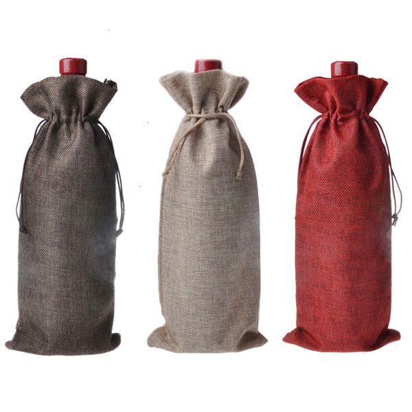 

factorytmd9decorations factory2zy5bottle wine burgundy linen 16*36cm christmas gift folding bags festive supplies