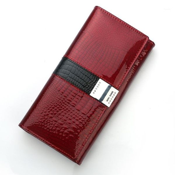 

wallets women cow leather purse long woman wallet genuine1, Red;black