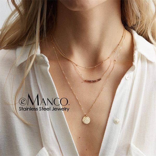 

e-manco multi layered choker necklace for women stainless steel necklace women fashion crtstal pendants jewelry y200323, Silver