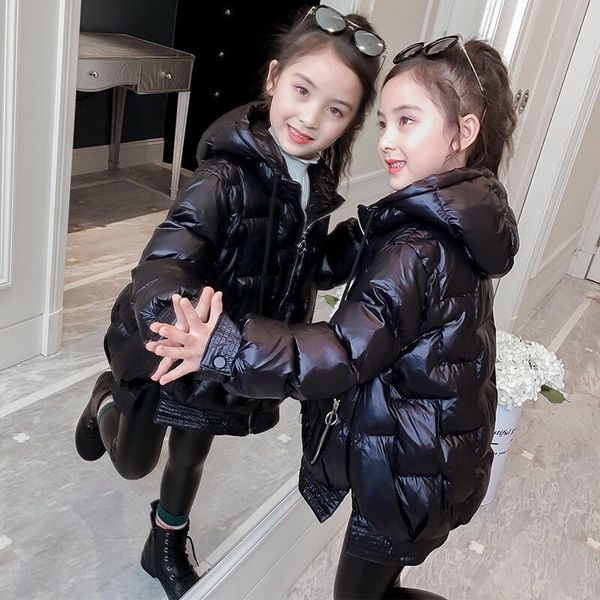 

girl's cotton padded clothes 2020 new style down cotton clothes winter bright cotton padded jacket medium long coat fashionable, Blue;gray