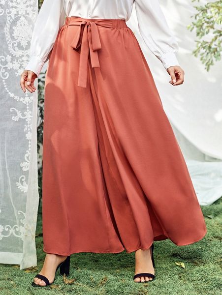 

plus elastic waist tie front super palazzo pants u7vt#, Black