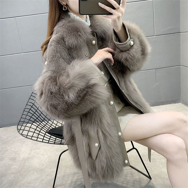 

2021 women high-end coat new female pearl winter thick overcoat faux fur fashion jacket women's coats lady overwear b562 w860, Black