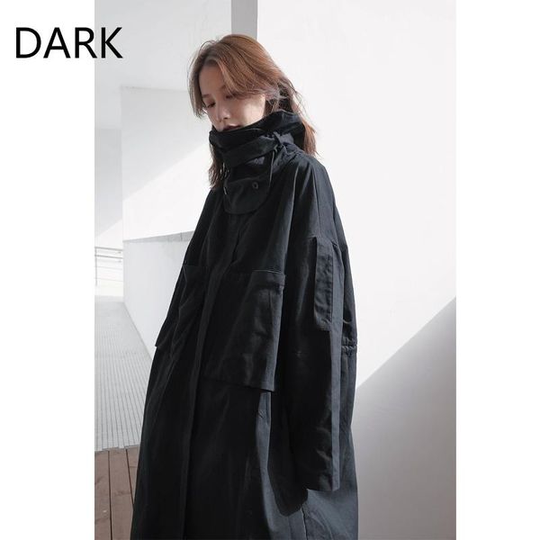 

women's trench coats [dark] winter yoji yamamoto dark wind big high collar detachable windbreaker long coat jacket, Tan;black
