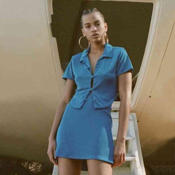 

women spread collar button up short sleeved and co ord mini skirt co-ord set, Gray