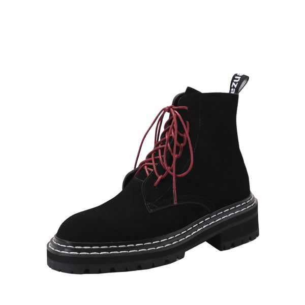 

new trend martin boots versatile side zipper nude color ventilation short boots high heel and thick sole simplicity british style, Black