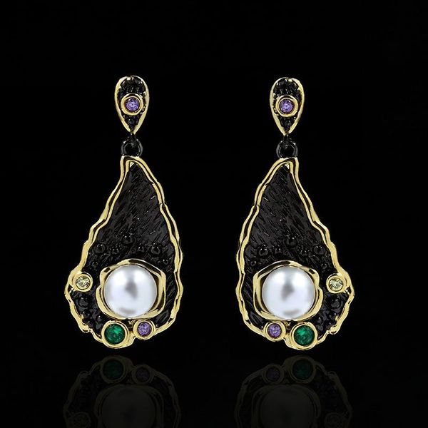 

exquisite natural gemstone inlaid pearl earrings female 925 sterling silver zircon ring elegant temperament jewelry ring gift, Golden;silver