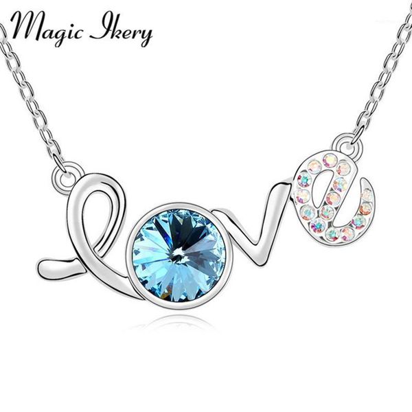 

chains magic ikery 2021 gold color rhinestone crystal my love letter heart pendant male fashion necklaces for women mksy005761, Silver