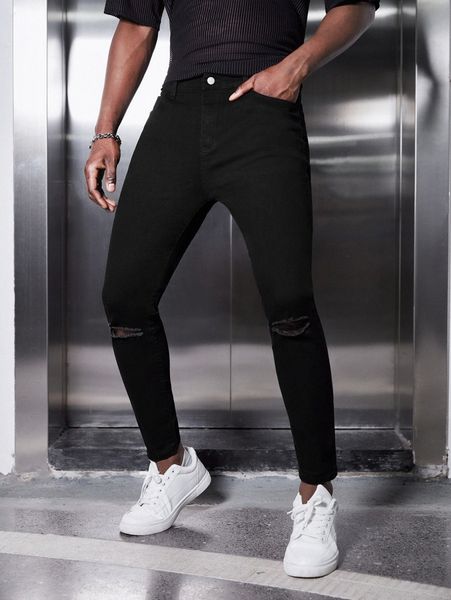 

men ripped skinny jeans 546a#, Blue
