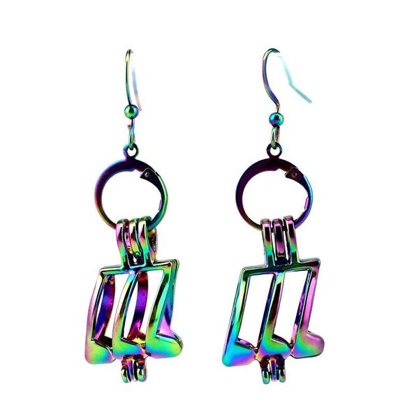 

ee-c754 rainbow color musical note pearl cage pendant earrings hooks with 6-9mm plastic beads ee-c754 rainbow wmttdq bdesybag, Silver
