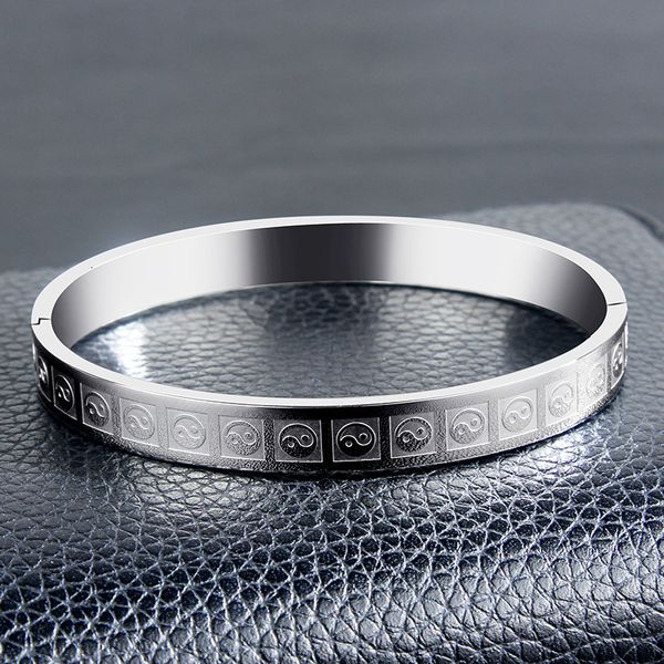 

chinese kemstone stainless steel rose gold silver color style the eight trigrams men bangle bracelet jewelry gift, Black