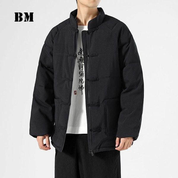 

winter padded coat fashion warm solid color jacket chinese style thick stand collar men's clothing harajuku male1, Black