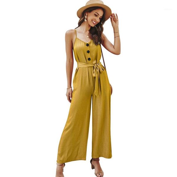 

spaghetti strap jumpsuits pants for women 2020 new fashion loose jumpsuit wide leg ladies elegant rompers playsuit female1, Black;white