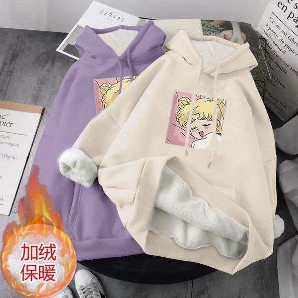 

women's cashmere thickened sweater ins autumn winter 2020 new korean loose student long sleeve hoodie, Black